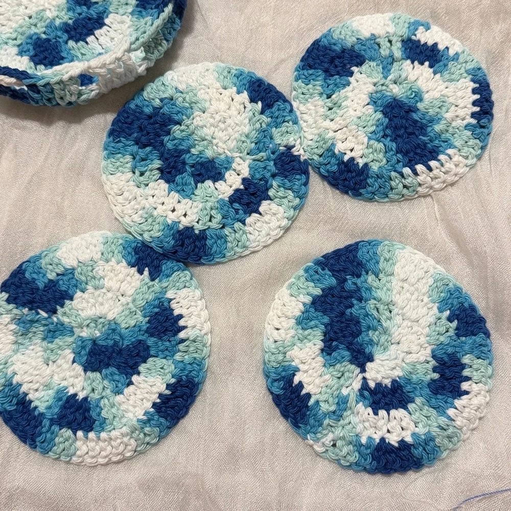 Blue and White Crochet Coasters